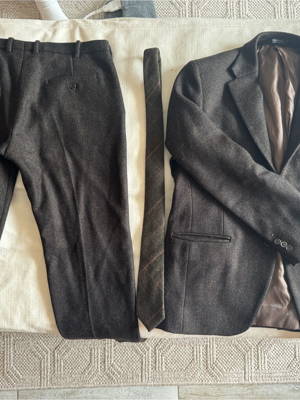 Men's Dark Brown Tweed Suit Jacket, Trousers & Tie - Classic Tailored Set